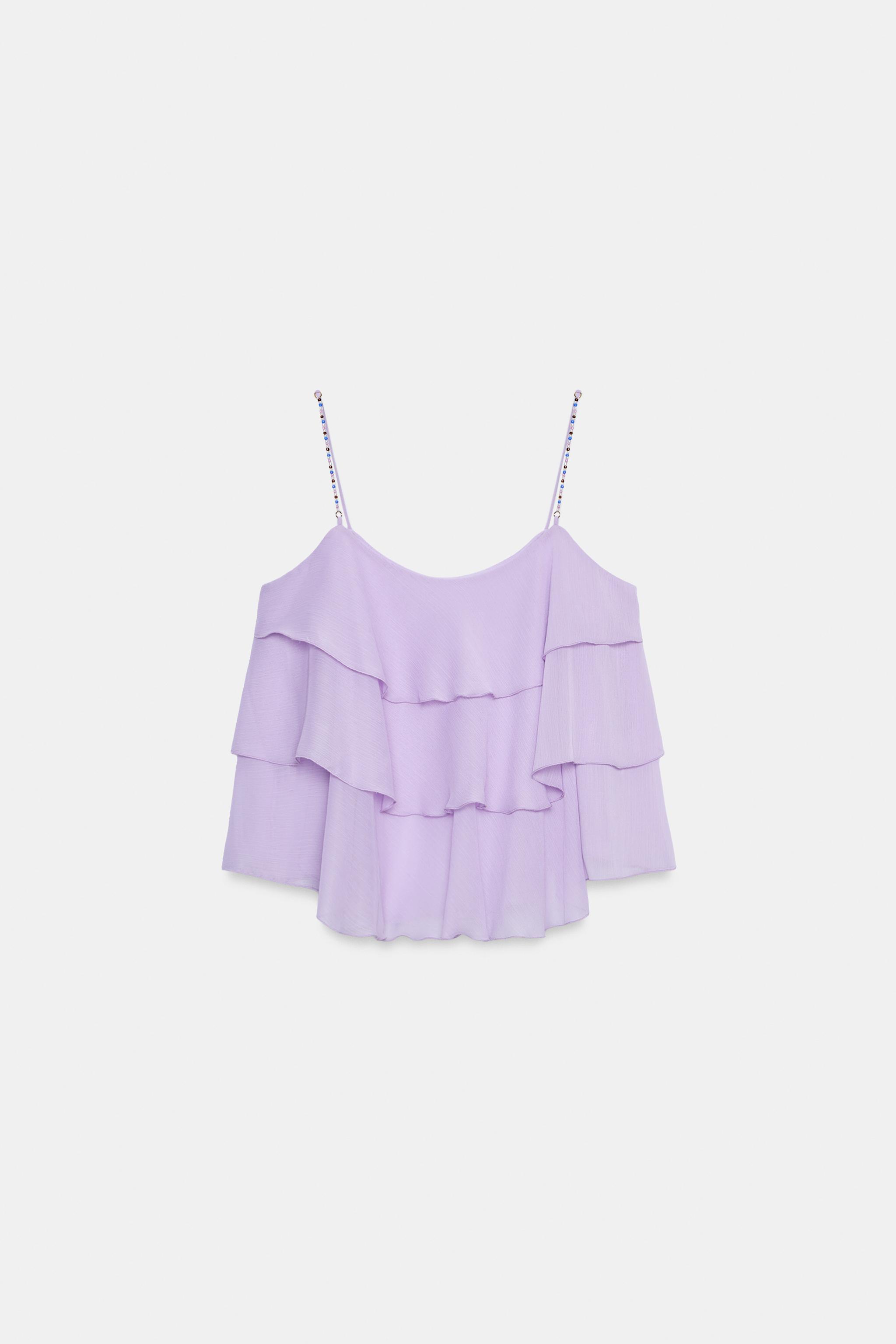 BEADED RUFFLE STRAP TOP